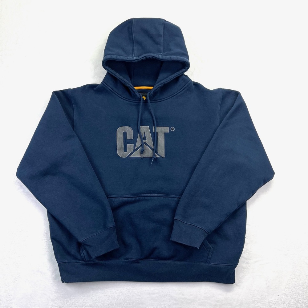 Caterpillar CAT Mens Navy Blue Logo Heavy Weight Pullover Hoodie Sweatshirt XL